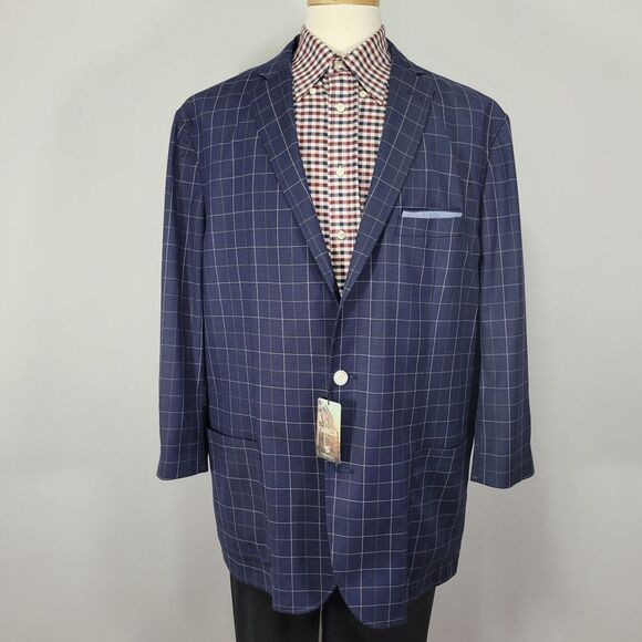 Cremieux Collection Men's Sport Coat Blazer Navy Blue Plaid Polyester‎ XXL Short - Picture 1 of 12